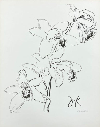 Oskar Kokoschka Original Lithograph "Orchid" 1970S Signed & Numbered 32/50 Frame