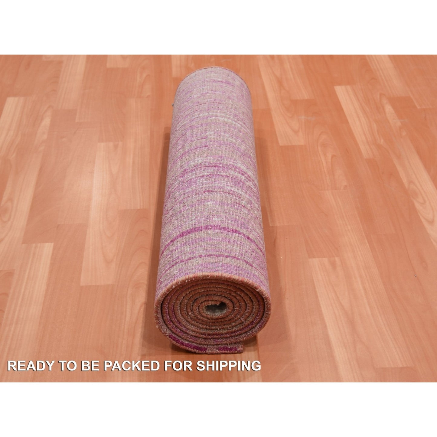 2'6"X10'1" Pink Vertical Ombre Design Wool Hand Knotted Runner Rug