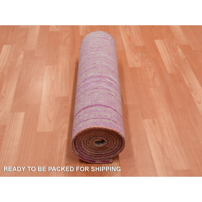 2'6"X10'1" Pink Vertical Ombre Design Wool Hand Knotted Runner Rug