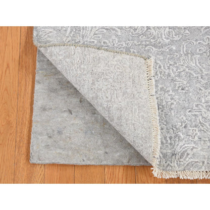 2'5"X7'9" Gray Hand Knotted Tone On Tone Design Wool And Silk Runner Rug