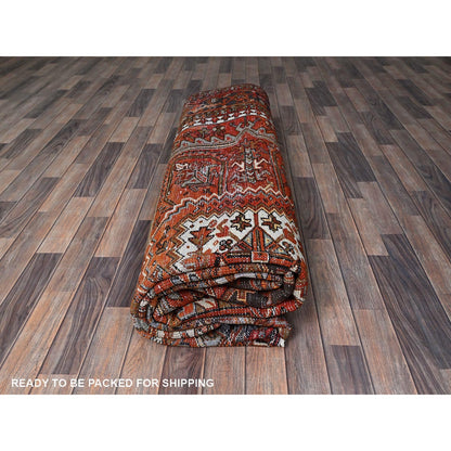 10'X12' Burnt Orange Vintage Zoroastrian Heris Hand Knotted Pure Wool Rug