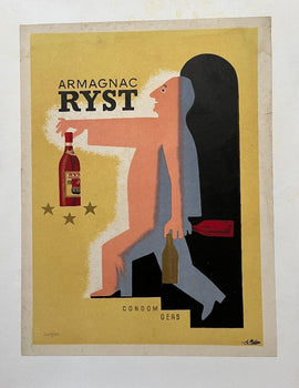 Rare Vintage 1943 Lithograph By Raymond Savignac  Armagnac Ryst Poster France