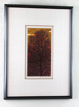 Joichi Hoshi Evening 1974 Woodblock Print Signed Japanese Art Sunset Tree
