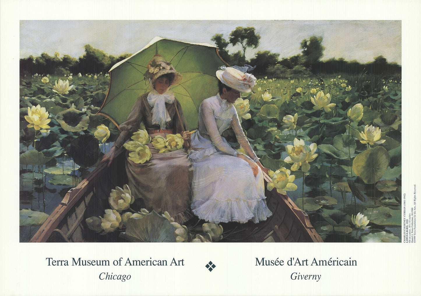 Charles C. Curran Lotus Lilies " Offset Lithograph Impressionism
