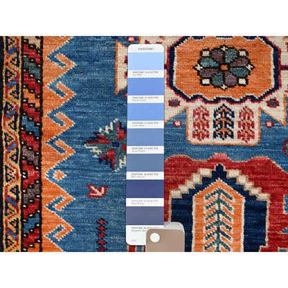 5'2"X6' Blue Afghan Antique Caucasian Design Hand Knotted Wool Squarish Rug
