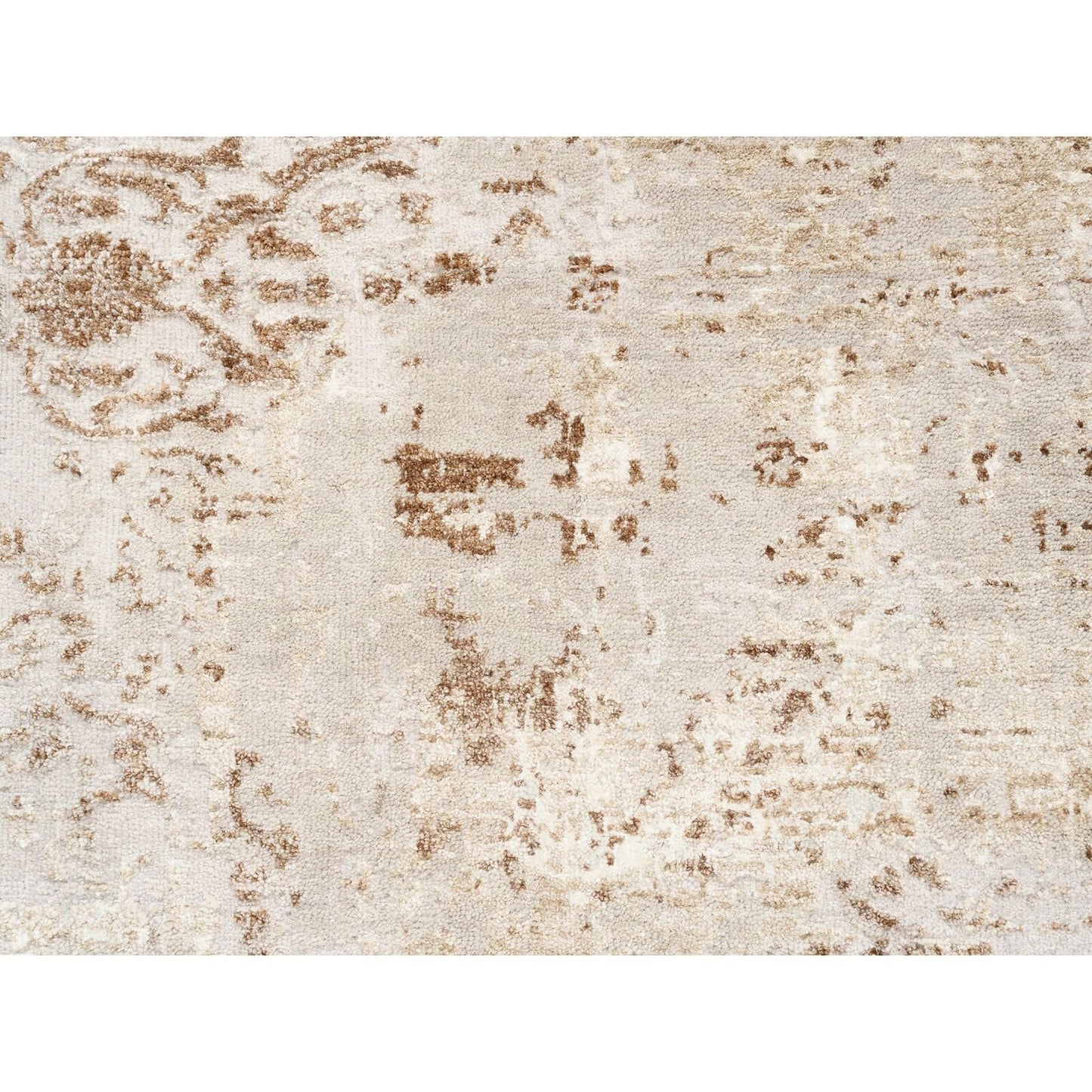 2'9"X10' Beige With Brown Modern Wool-Silk Hand Knotted Runner Rug