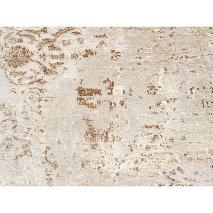 2'9"X10' Beige With Brown Modern Wool-Silk Hand Knotted Runner Rug