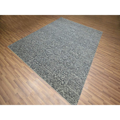 Rug 7'10"x10' Gray Intricate Geometric Design Wool and Silk Hand Knotted