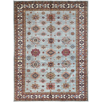 9'X12' Puritan Gray Hand Knotted Soft Wool Super Kazak Oriental Rug