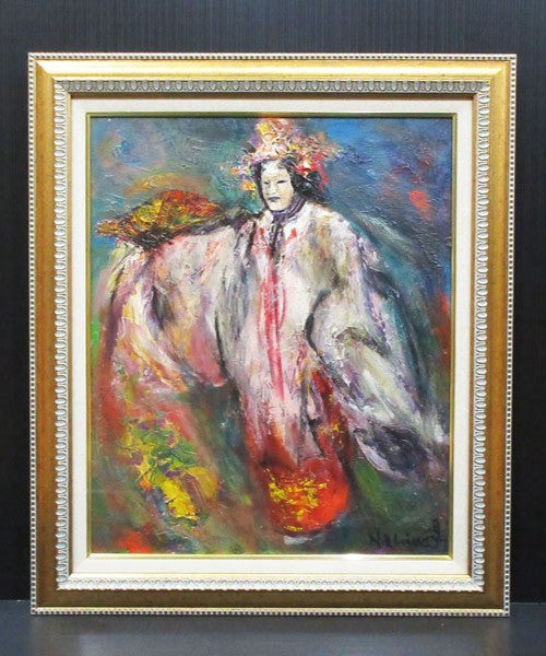 Oil Painting F12 Authentic with Hagoromo COA Noh Tsukigata Takigi Nahiko