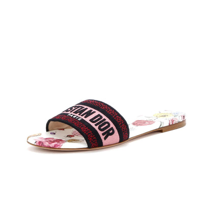 Christian Dior Women'S Dway Flat Sandals Embroidered Canvas