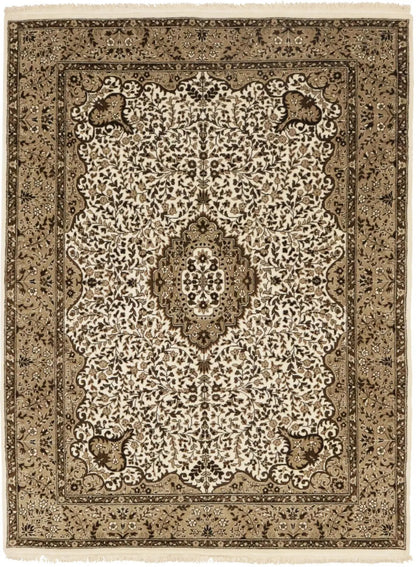6X8 Hand-Knotted Extra Fine Kirman Oriental Rug Cream Floral Studio Carpet
