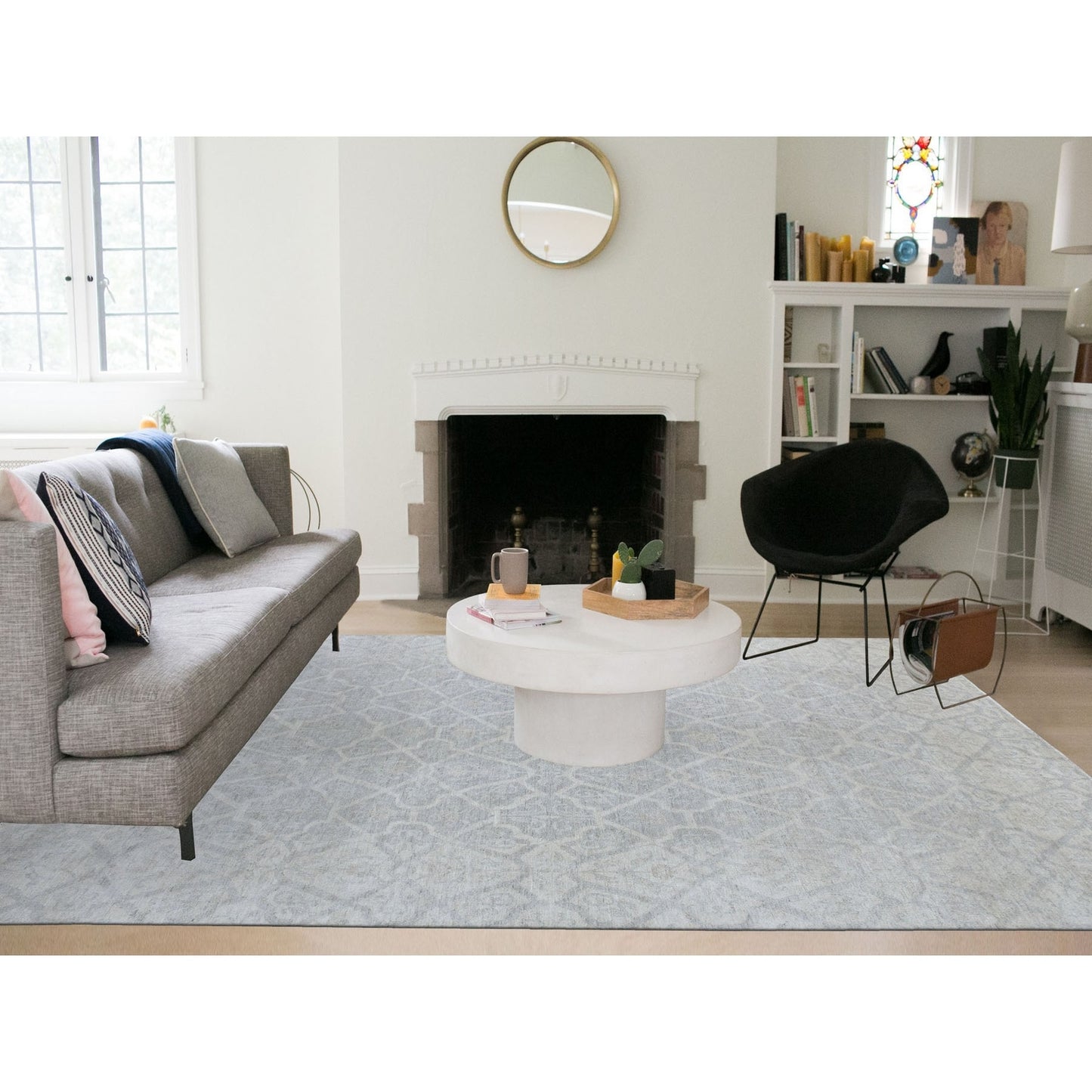 8'X9'9" Ivory White Wash Peshawar Natural Wool Hand Knotted Oriental Rug