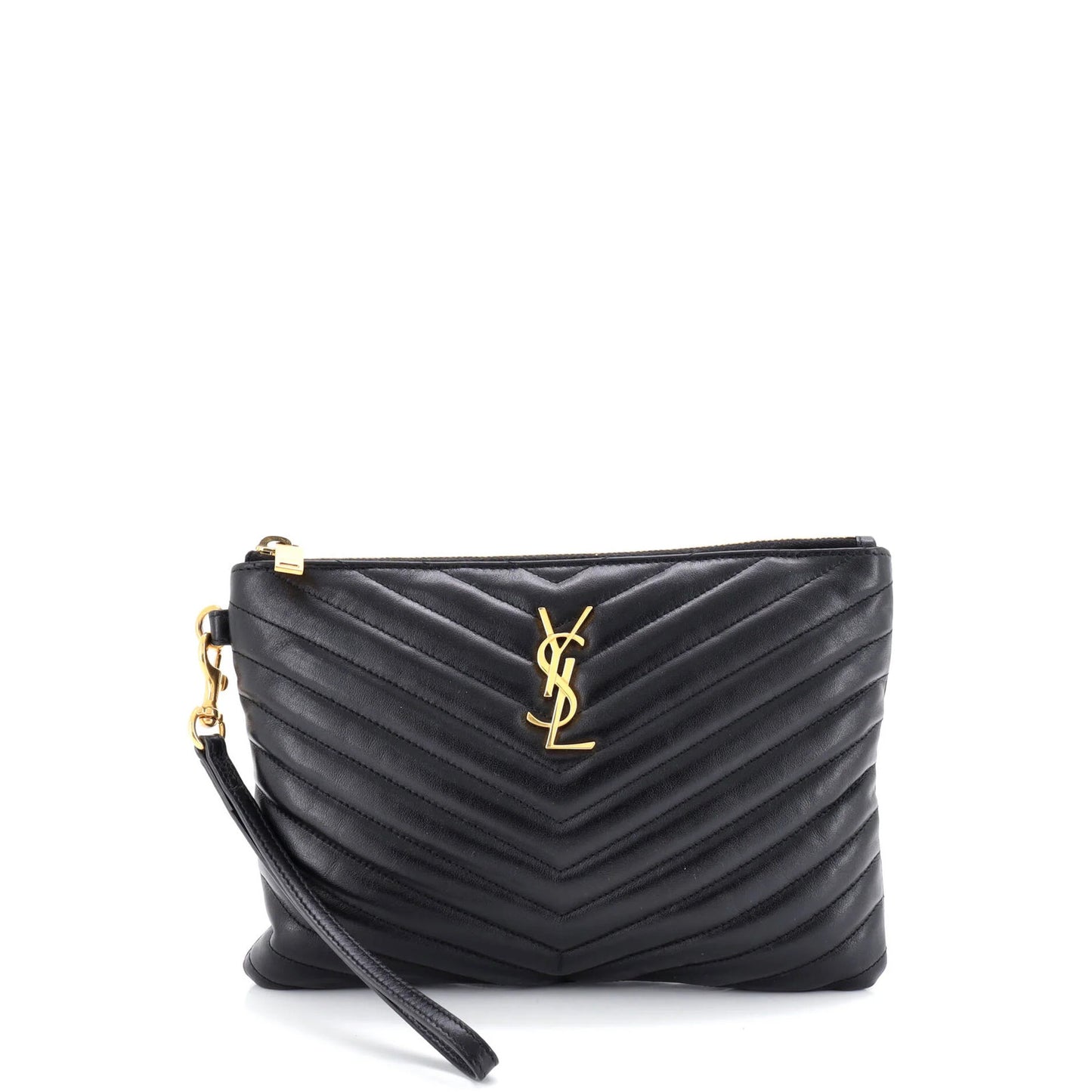Saint Laurent Classic Monogram Wristlet Pouch Matelasse Chevron Leather Small
