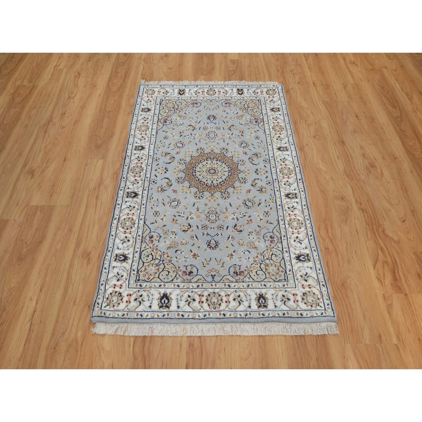 3'2"X5'2" Pigeon Blue 250 Kpsi Wool & Silk Nain Hand Knotted Oriental Rug