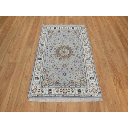 3'2"X5'2" Pigeon Blue 250 Kpsi Wool & Silk Nain Hand Knotted Oriental Rug