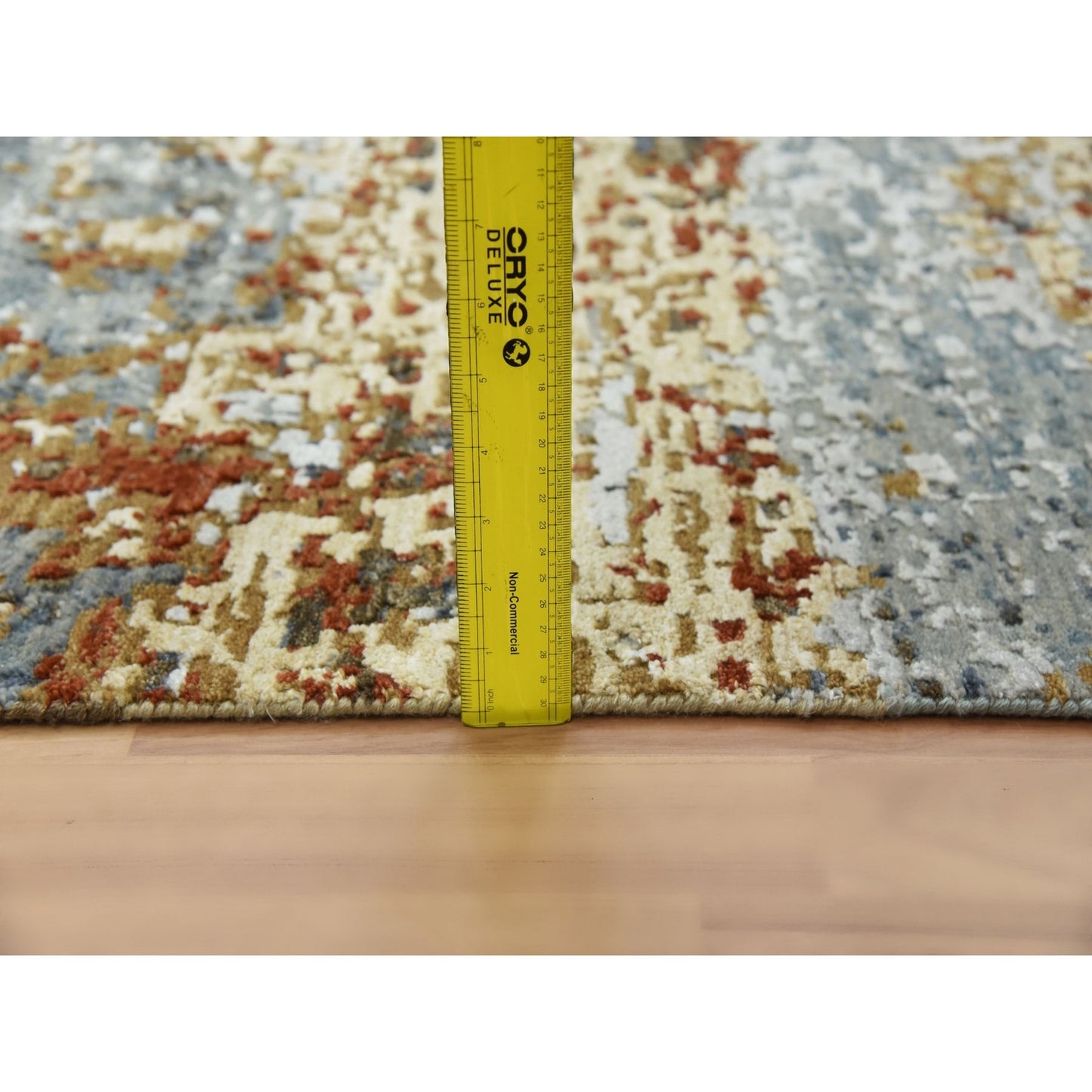 4'X10' Black Coral Abstract Design Wool Hand Knotted Wide Runner Rug