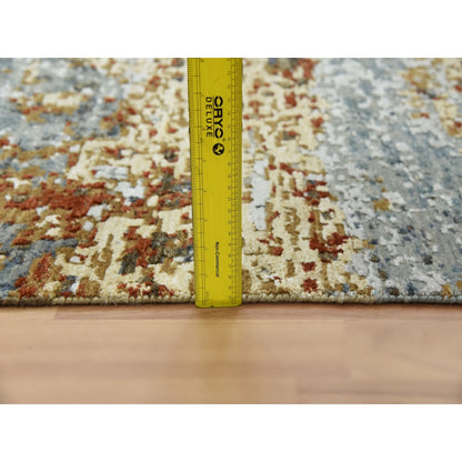 4'X10' Black Coral Abstract Design Wool Hand Knotted Wide Runner Rug