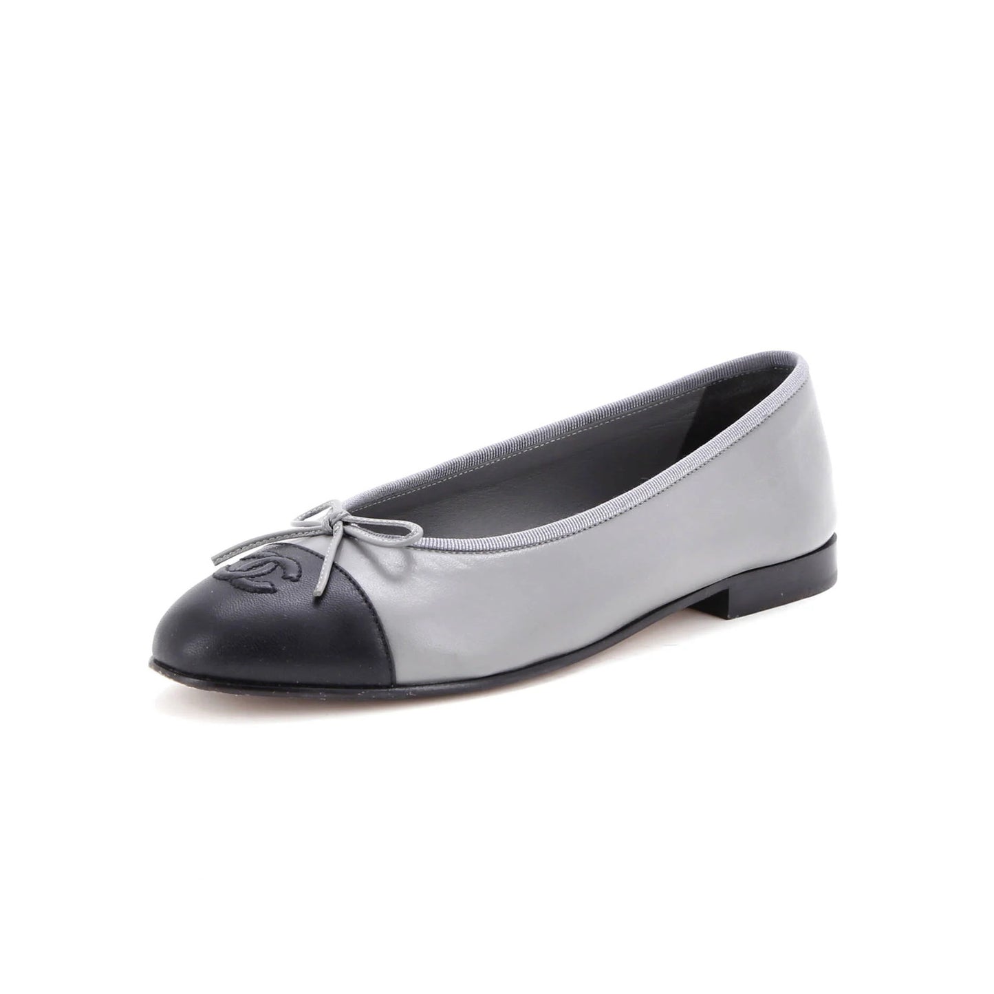 Chanel Women'S Cc Cap Toe Bow Ballerina Flats Leather