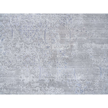 10'X13'10" Ivory Hand Knotted Damask Design Wool And Plant Based Silk Rug