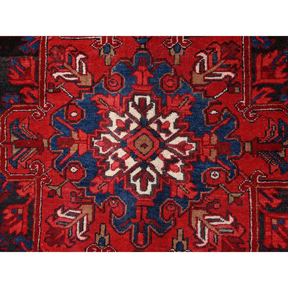 7'10"X11'9" Red Hand Knotted Semi Antique Zoroastrian Heris Pure Wool Rug