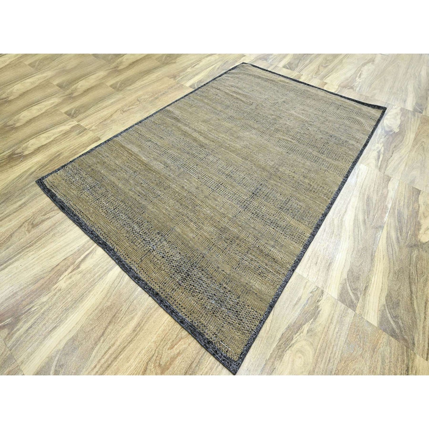 6'X9'3" Brown & Black Oxidized Grass Design Hand Knotted Pure Wool Rug