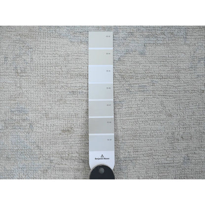 2'9"X7'7" White Angora Oushak Leaf Design Hand Knotted Wool Runner Rug