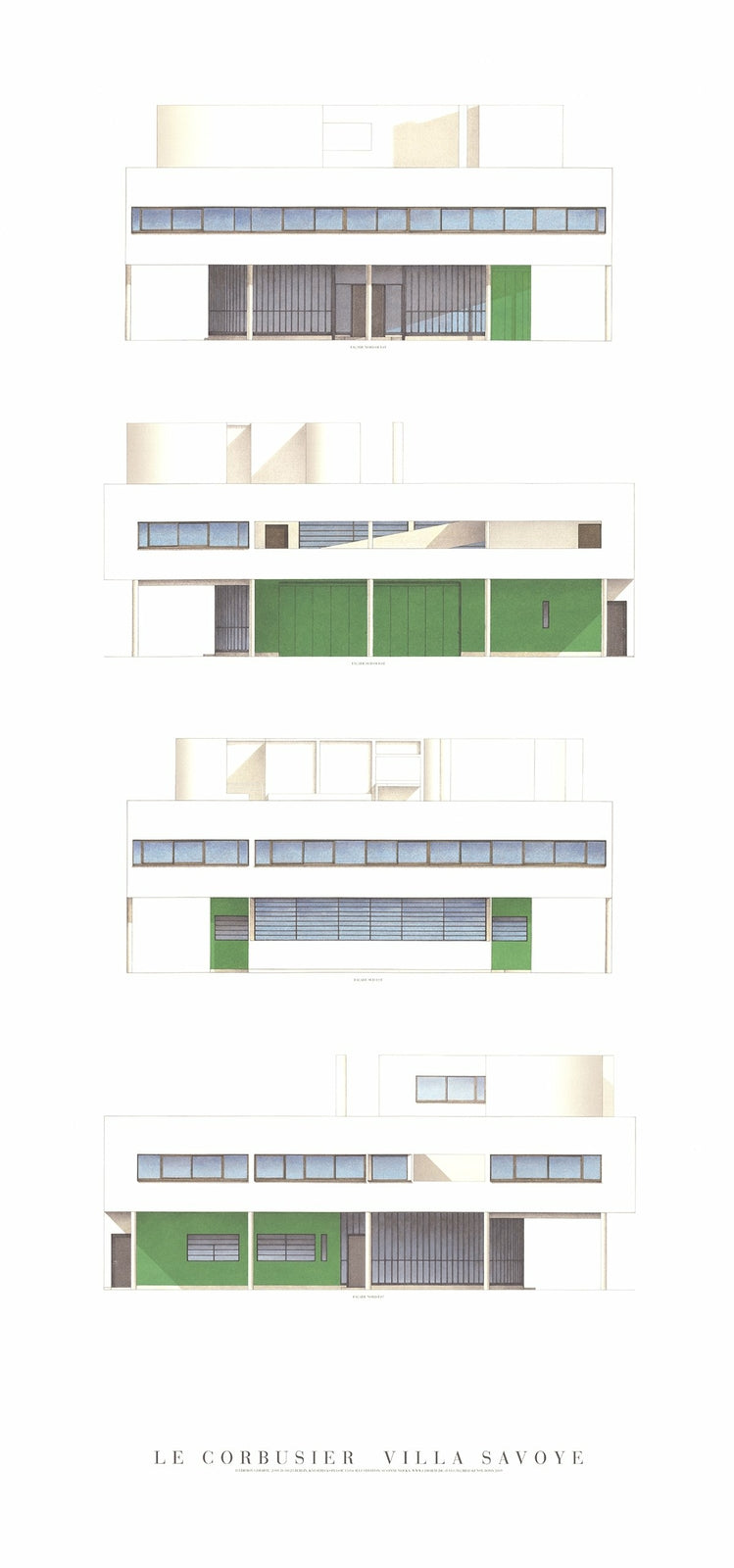 Le Corbusier Villa Savoye Four Elevations " Poster Modernism B