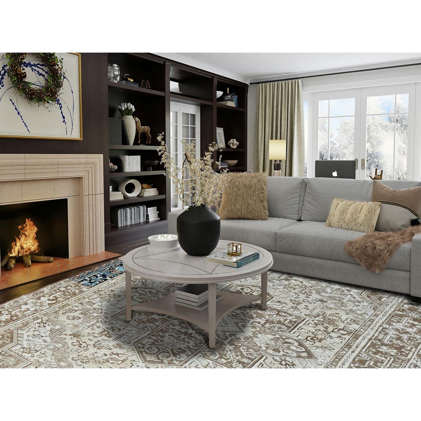 7'6"X10'4" Pastel Gray Vintage Zoroastrian Heris All Wool Hand Knotted Rug