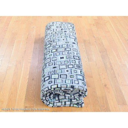 9'X12'3" Gray Silk With Wool Psefas Square Design Hand Knotted Rug