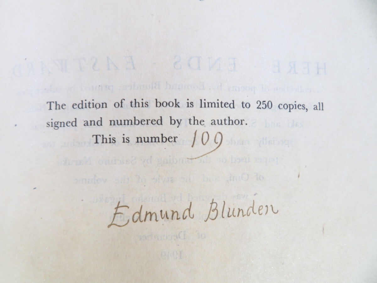 Edmund Blunden "Eastward" Signed Ed250 Blunden Poetry Publication Society