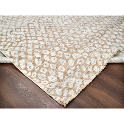 9'X12' Almond Brown Cropped Thin Hand Knotted Natural Wool Oriental Rug
