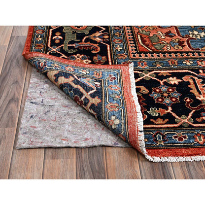 9'10"X14'3" Coral Red Seeripe Heris Design Hand Knotted Soft Wool Rug
