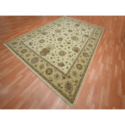 8'3"X11'6" Ivory Hand Knotted Agra Ziegler Design Leaf Pattern Wool Rug