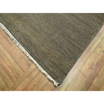 7'10"X10' Honey Brown Modern Grass Design Hand Knotted Wool And Silk Rug
