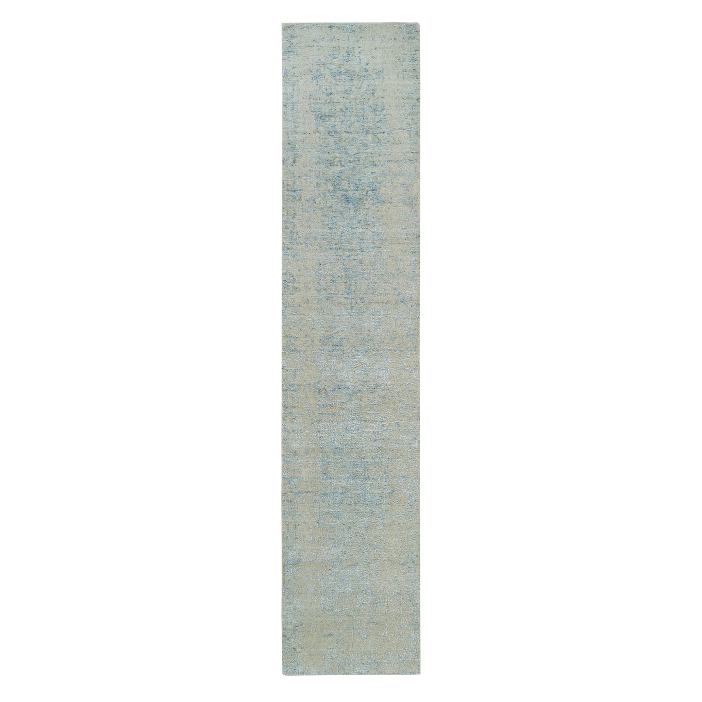 2'6"X12' Gray Modern Jacquard Hand Loomed Wool And Silk Runner Rug