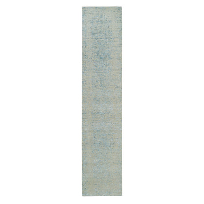 2'6"X12' Gray Modern Jacquard Hand Loomed Wool And Silk Runner Rug