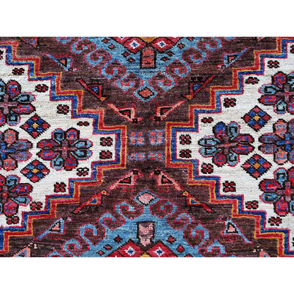 6'X7'8" Ivory Afghan Caucasian Design Revival Soft Wool Hand Knotted Rug