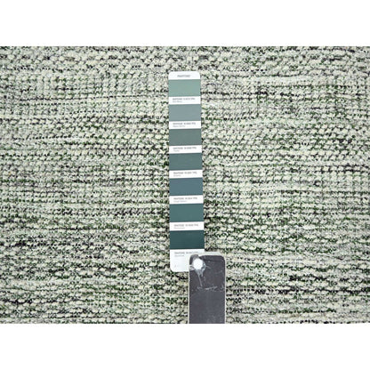 2'3"X8' White & Green Hand Knotted Oxidized Grass Design Wool Runner Rug