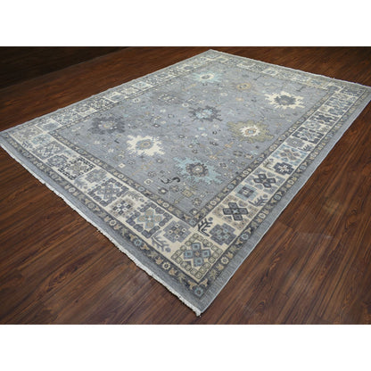 9'X12' Gray Afghan Wool Hand Knotted Fine Peshawar Densely Woven Rug