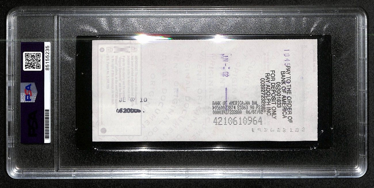 Johnny Unitas Signed 6/3/02 Check Psa/Dna Gem Mt 10 188646