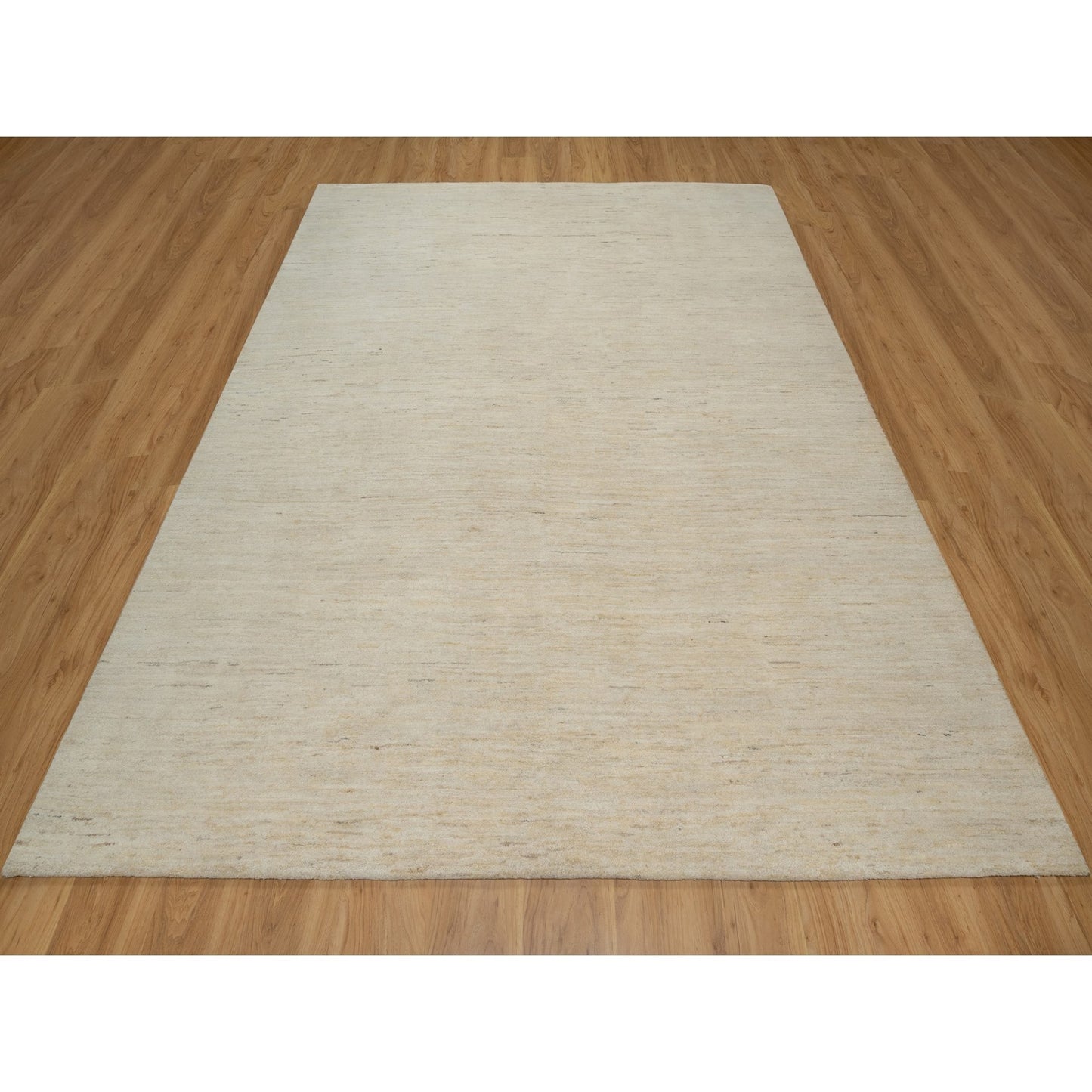 7'9"X9'8" Bone White Pure Wool Plain Design Hand Knotted Oriental Rug