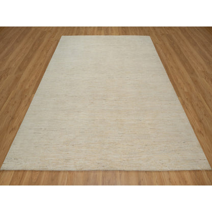 7'9"X9'8" Bone White Pure Wool Plain Design Hand Knotted Oriental Rug