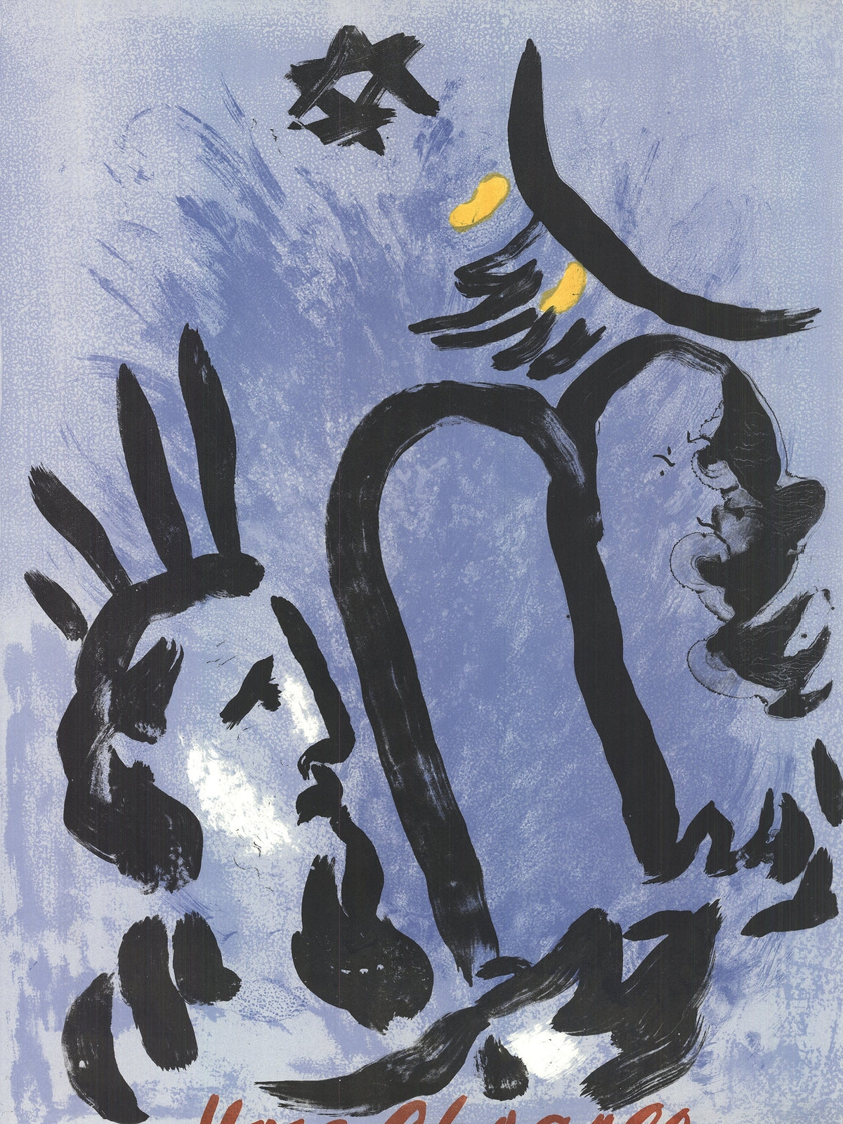 MARC CHAGALL Moses and the Tablets 30.75" x 21" Lithograph 1960 Modernism Blue