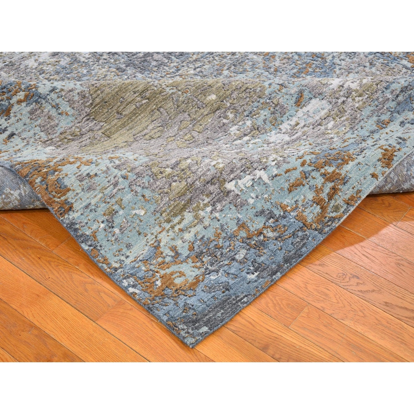 8'1"X10' Blue Wool Farsian Knot With Abstract Design Hand Knotted Rug