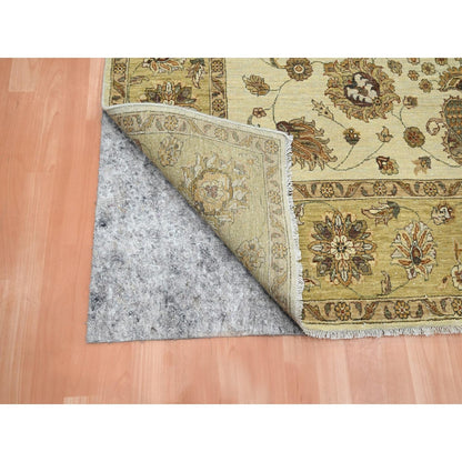 6'6"X8' Ivory Agra With Ziegler Design Leaf Pattern Hand Knotted Wool Rug