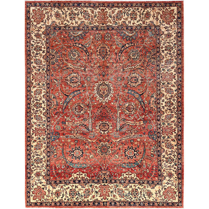 Rug 8'x10'6" Coral Red Aryana Grade Sickle Leaf Design Hand Knotted Wool