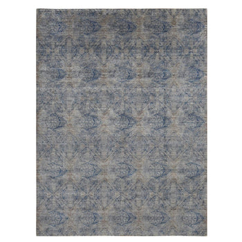 9'X12' Wolf Gray Broken Rosette Design Wool And Silk Hand Knotted Rug