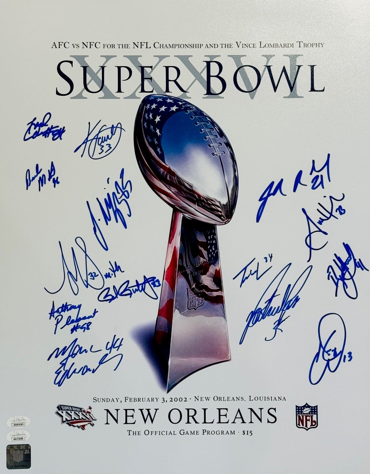 Super Bowl Xxxvi Autographed 16X20 Photo (Jsa)