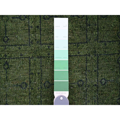 9'9"X13'8" Green Overdyed Peshawar Pazyryk Design Wool Hand Knotted Rug